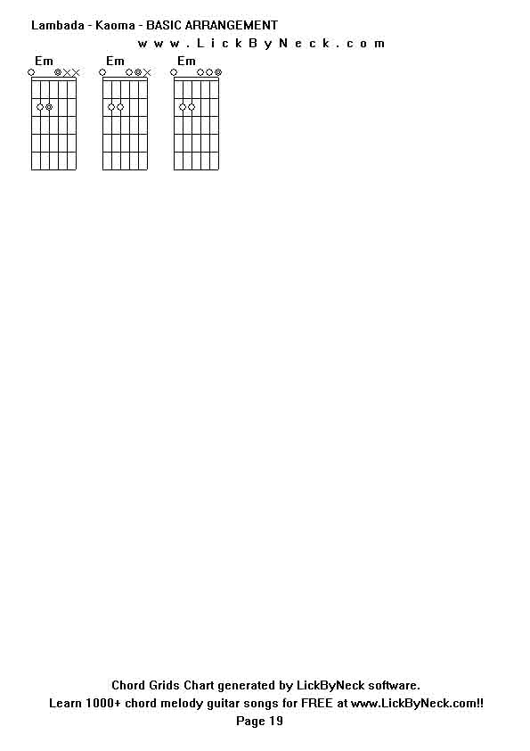 Chord Grids Chart of chord melody fingerstyle guitar song-Lambada - Kaoma - BASIC ARRANGEMENT,generated by LickByNeck software.